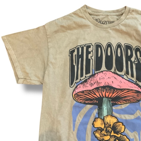 The Doors Vintage Green Washed Out Mushroom Crewneck Short Sleeve Bank Tee - Picture 3 of 4